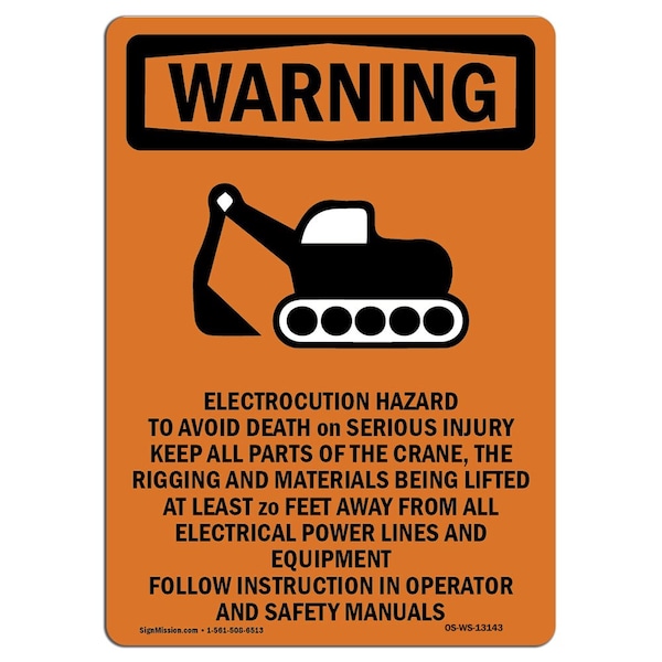 Safety Sign, OSHA WARNING, 5" Height, Electrocution Hazard, Portrait, 10PK